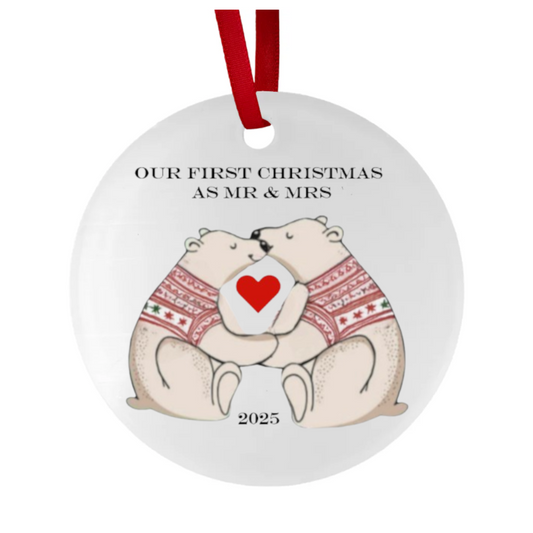 First Christmas as Mr & Mrs Cute Ceramic Hanging Ornament