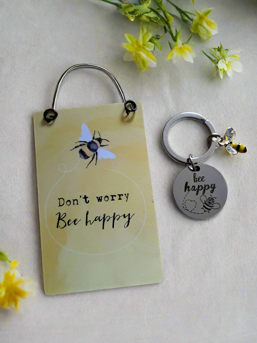 Don't Worry Bee Happy Mini Sign and Keyring