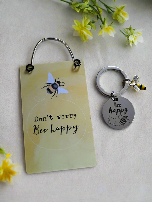 Don't Worry Bee Happy Mini Sign and Keyring