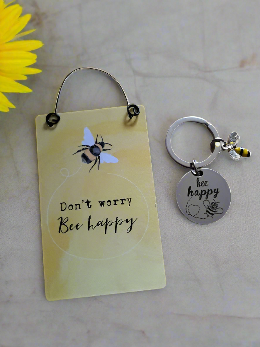 Don't Worry Bee Happy Mini Sign and Keyring