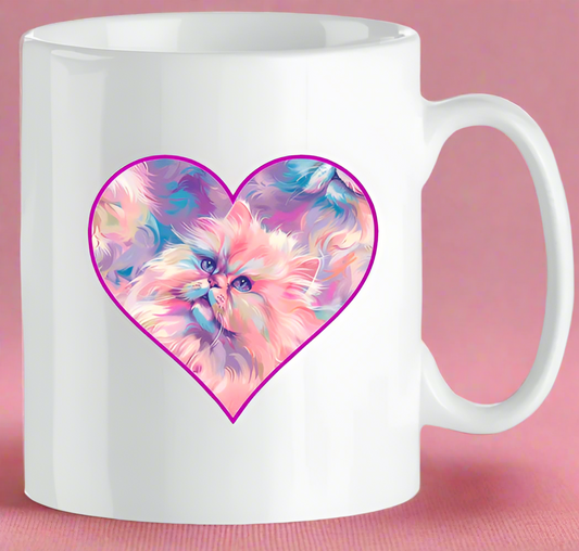 Pink Heart Art Cat Kitten Mug