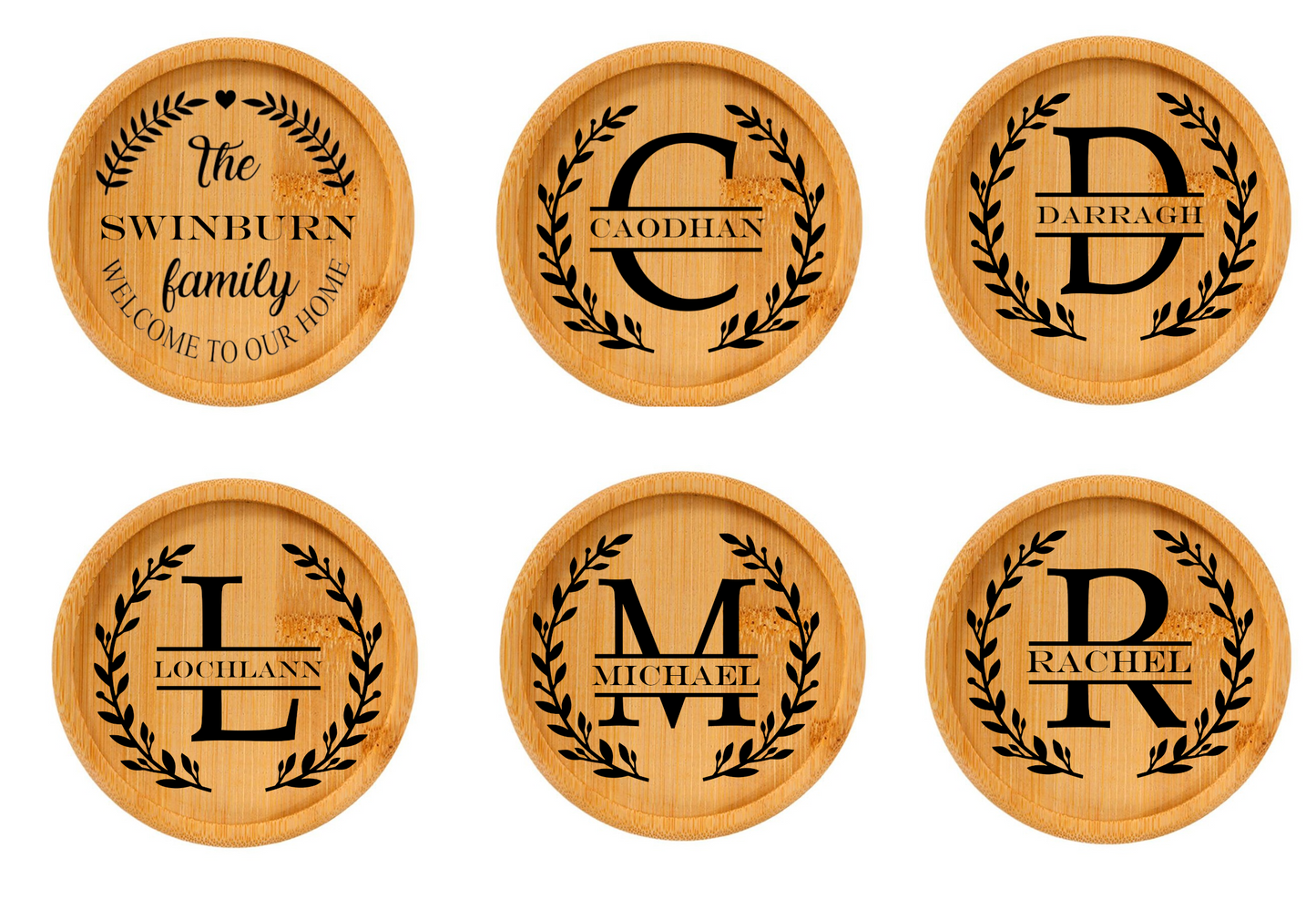 Personalised Bamboo Coaster Set in Wooden Holder