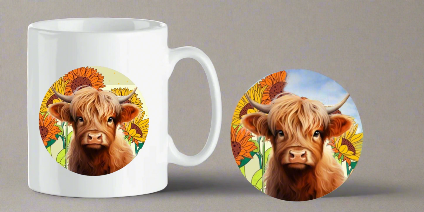 Highland Cow Floral Mug