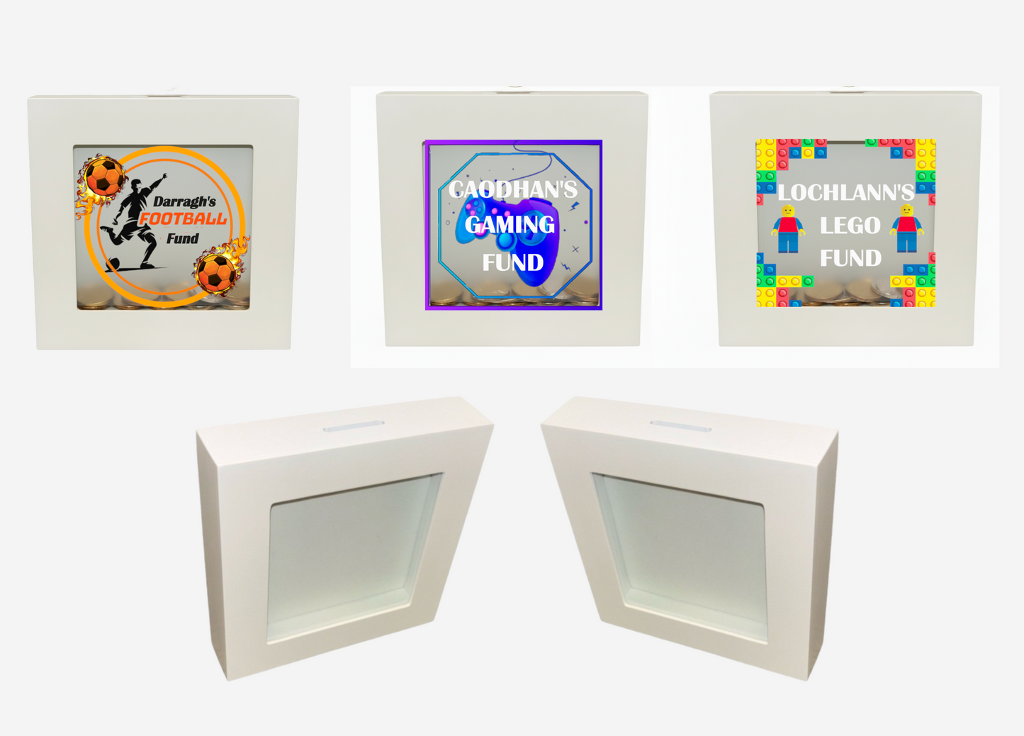 PersonaIised Money Savings Coin Box with Glass Front Display