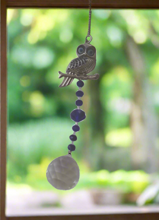 Cute Owl Windchime Suncatcher with Crystal Ball