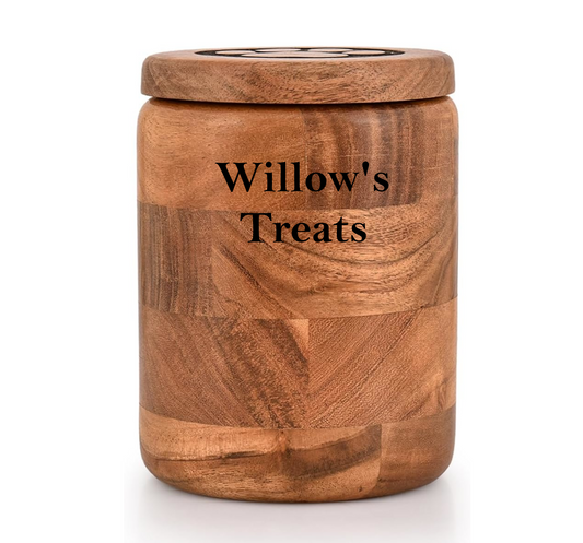 Wooden Pet Treat Storage Box Container with engraved paw print