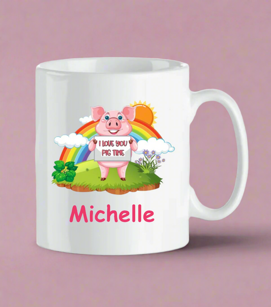 Personalised Cute Pig Mug - I Love You Pig Time