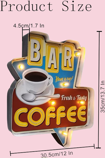 Vintage Style Metal LED Bar Coffee Sign
