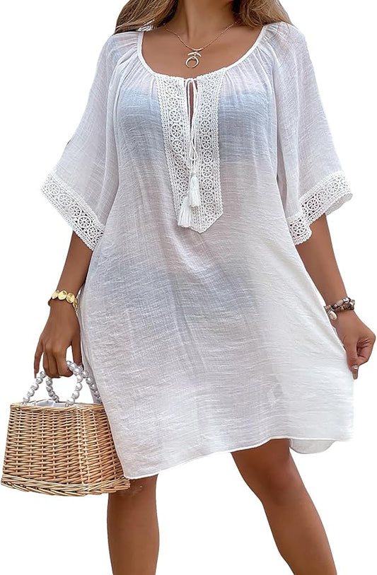 Beach Cover Up Half Sleeve Loose Shirt Dress - RRP £21.00