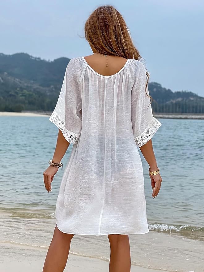 Beach Cover Up Half Sleeve Loose Shirt Dress - RRP £21.00