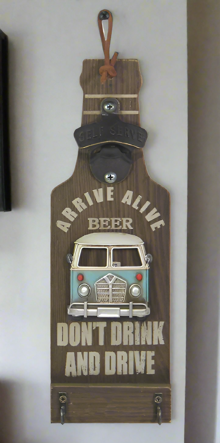 Camper Van Design Wooden Wall Bottle Opener