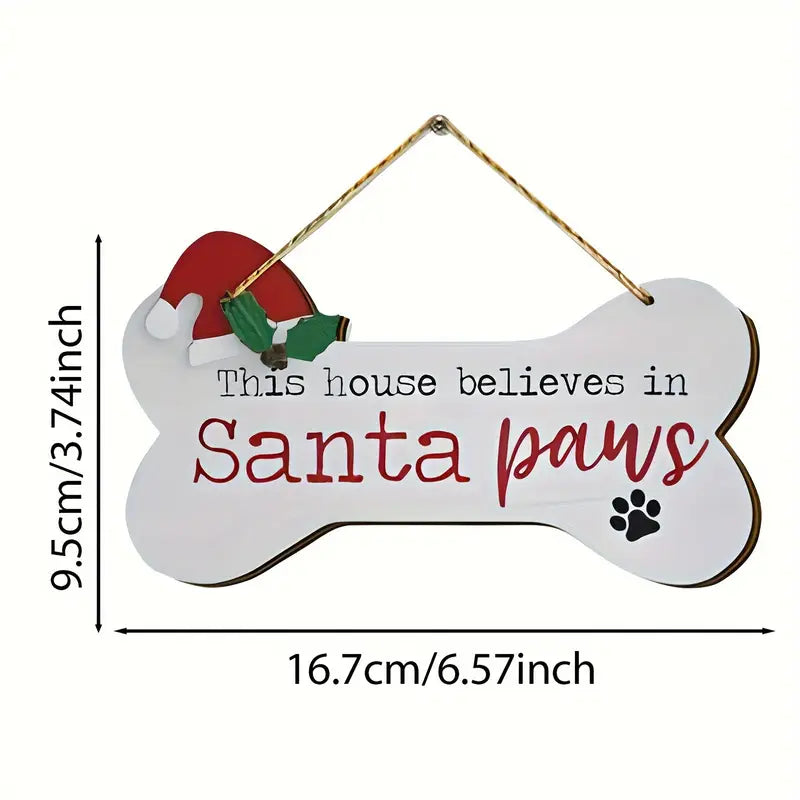 Festive Santa Paws Dog Bone-Shaped Wooden Christmas Ornament