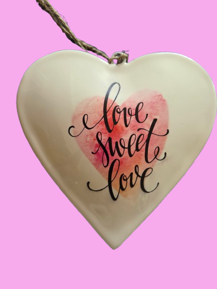 11cm Plastic Heart with hanging string - Love