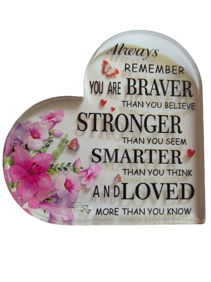 11cm Acrylic Free Standing Heart - Braver