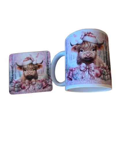 Highland Cow Pink Christmas Mug
