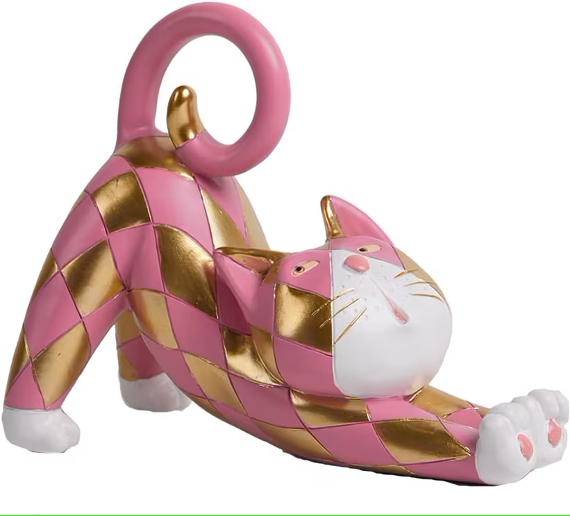 Pink & Gold Resin Cat Statue figurine