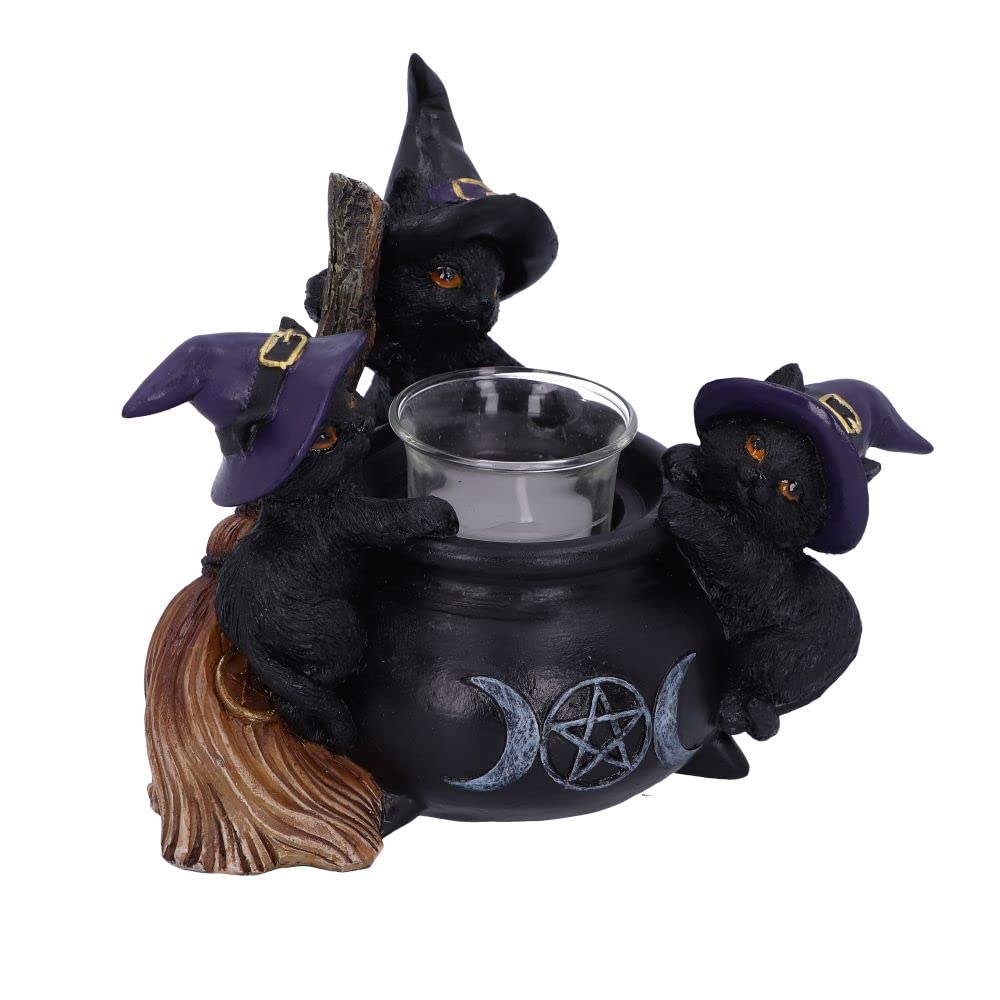 Nemesis Now Familiar Cauldron Tea Light Holder, Black, 12.5cm, Resin and Glass