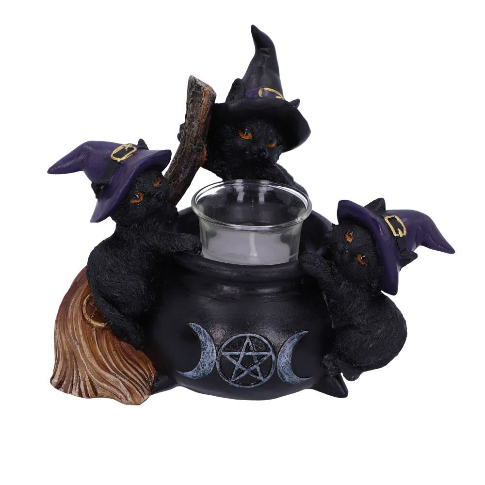 Nemesis Now Familiar Cauldron Tea Light Holder, Black, 12.5cm, Resin and Glass