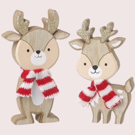 Wooden freestanding reindeer with scarf