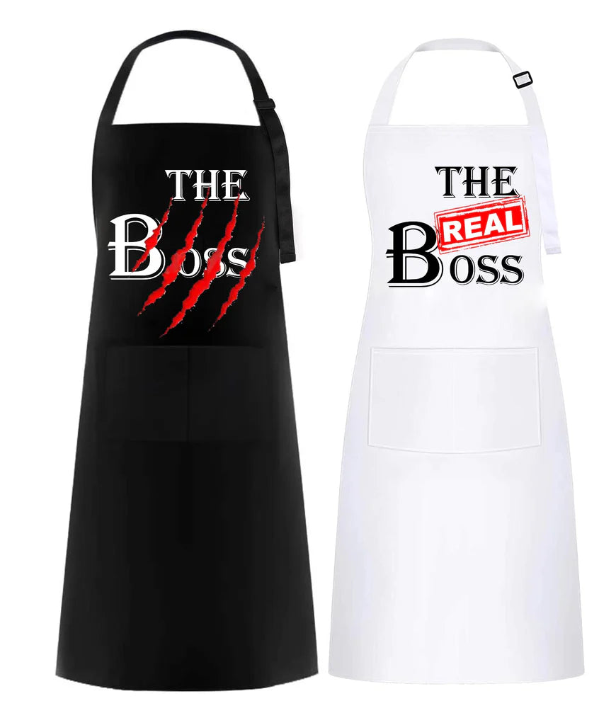 Mr & Mrs The Boss/The Real Boss Gift Apron Set