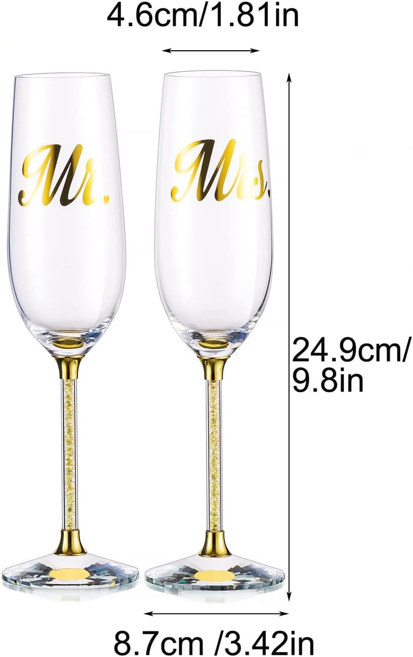 Mr and Mrs Champagne Glasses with Wooden Gift Box