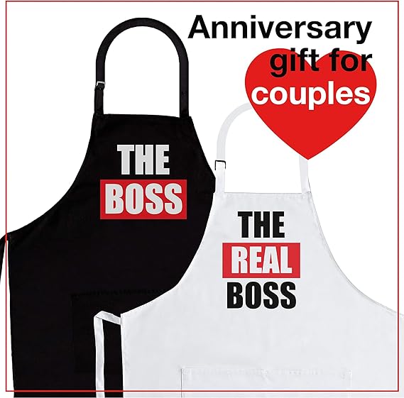 Mr & Mrs The Boss/The Real Boss Gift Apron Set