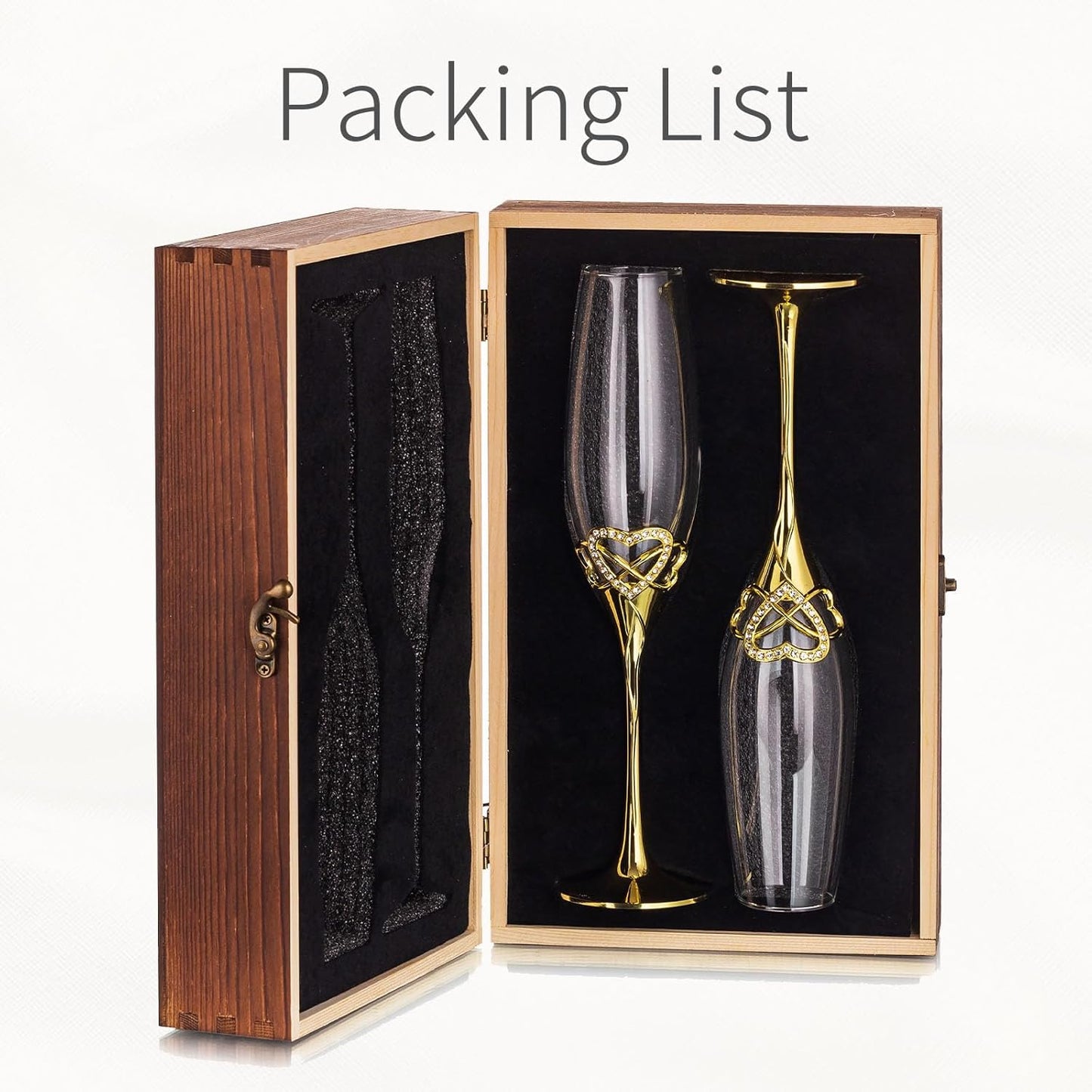 Mr and Mrs Champagne Glasses with Wooden Gift Box