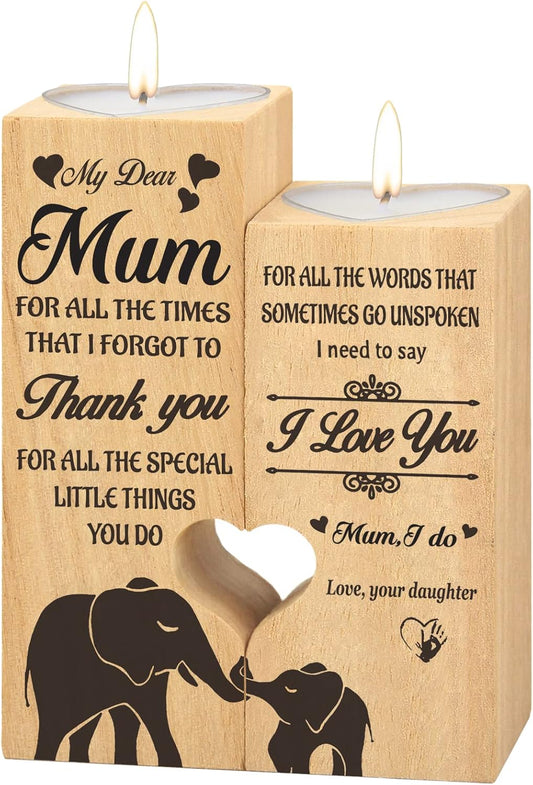 Wooden Engraved Heart Shaped Candle - Wife, Mum