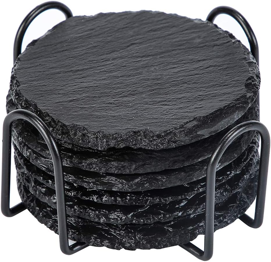 Personalised Mr & Mrs Slate Coaster Set in Metal Holder