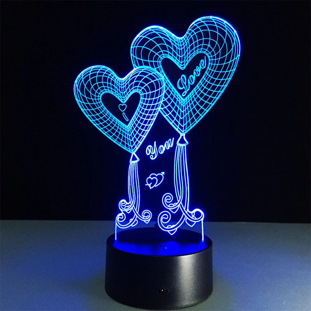 Double Heart Balloon I Love You 3D LED Lamp