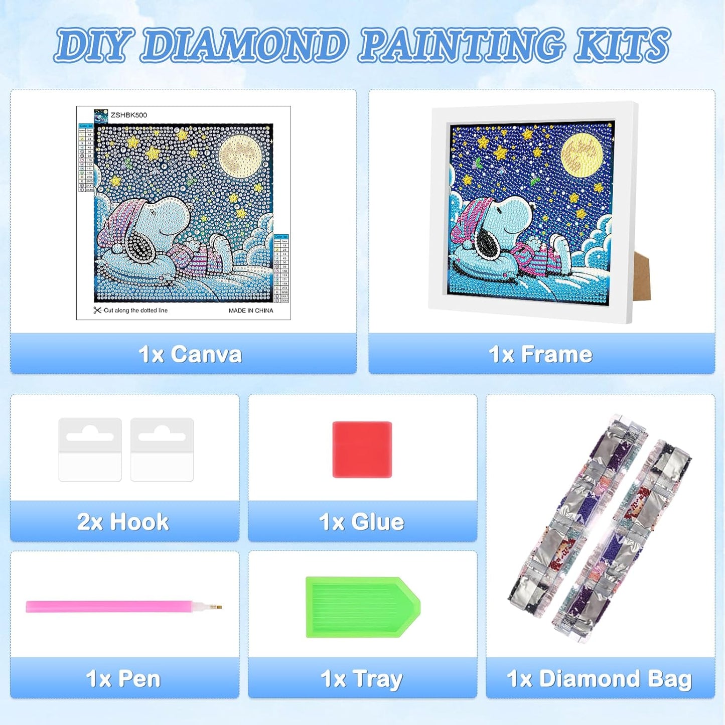 Snoopy Diamond Art Kit with Wooden Frame