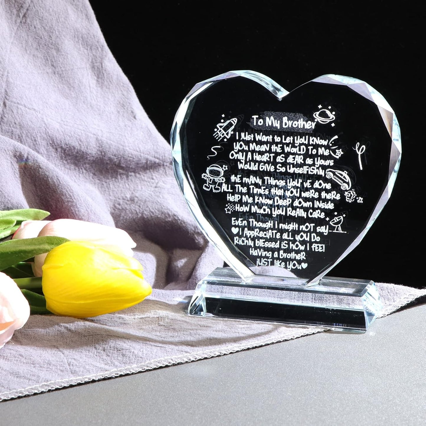 Glass Clear Heart Plaque Birthday Gifts for Brother