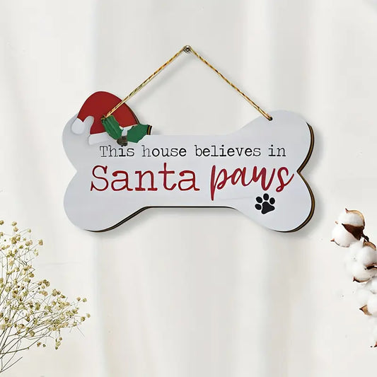 Festive Santa Paws Dog Bone-Shaped Wooden Christmas Ornament