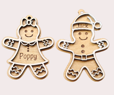 Wooden Laser Cut Personalised Gingerbread Girl or Boy
