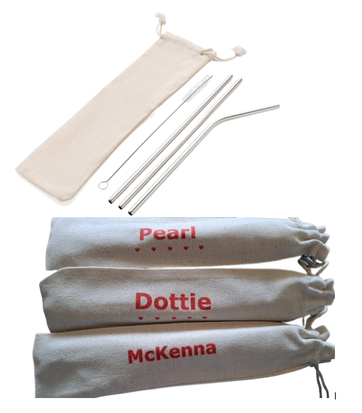 Personalised Reusable Stainless Steel 3 pcs Straw Set