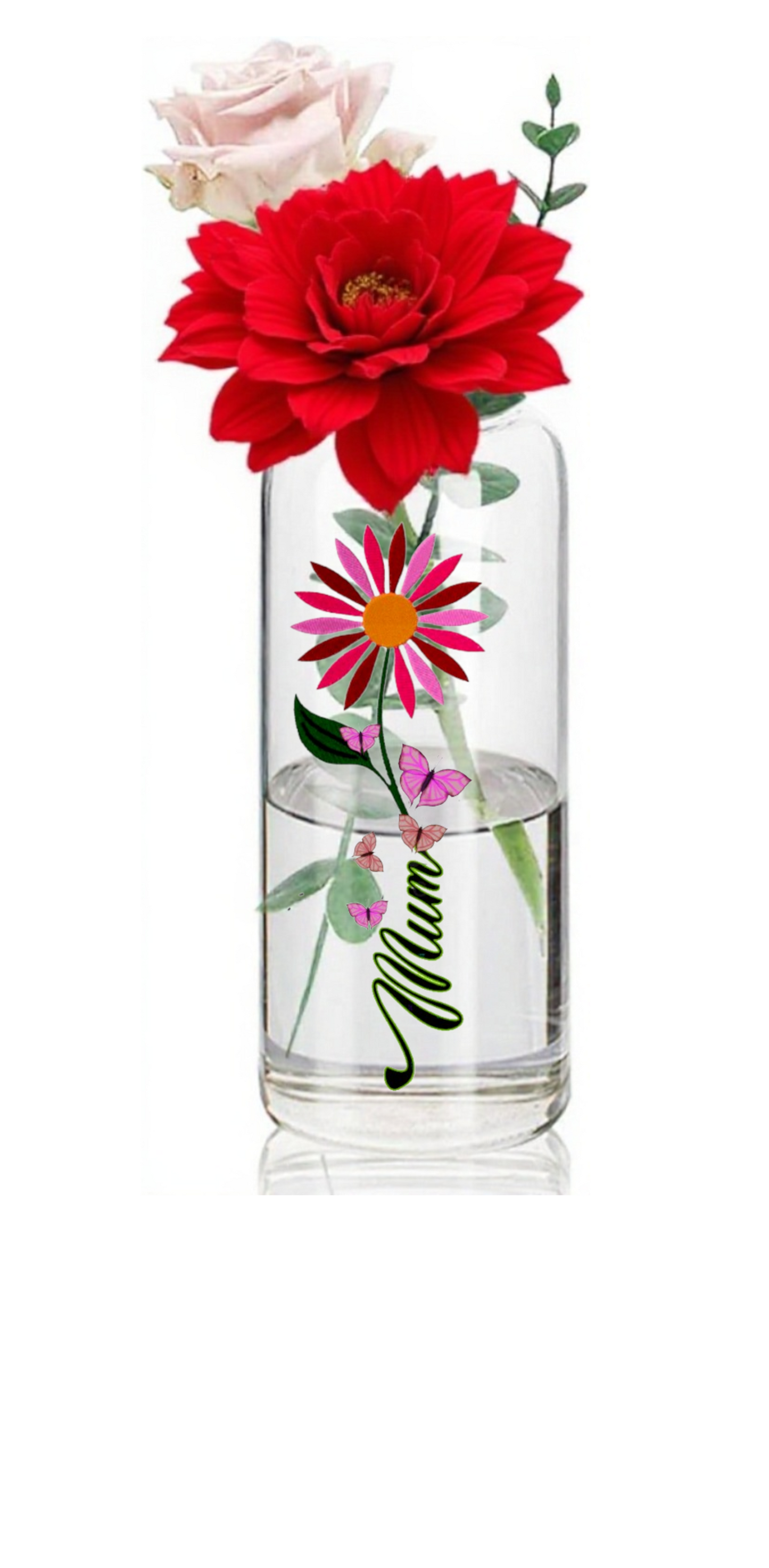 UV Printed Mum Floral Glass Bud Vase