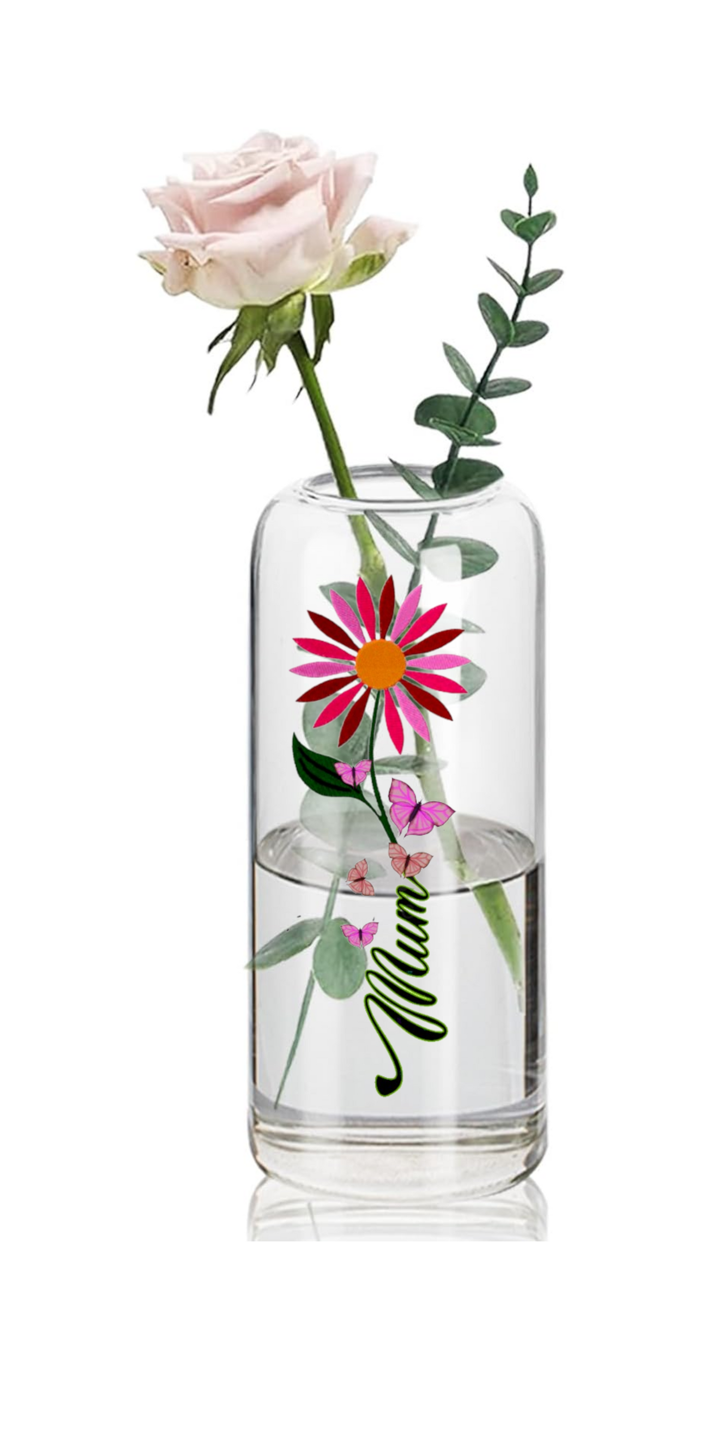 UV Printed Mum Floral Glass Bud Vase