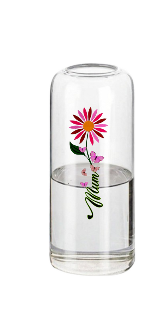 UV Printed Mum Floral Glass Bud Vase