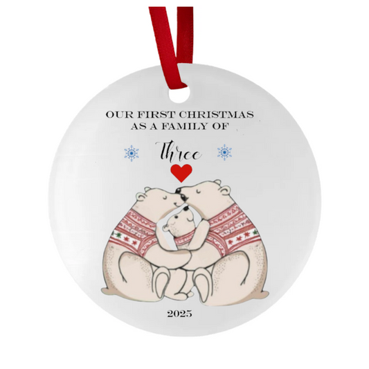 Our First Christmas a a Family of 3 Cute Ceramic Hanging Ornament