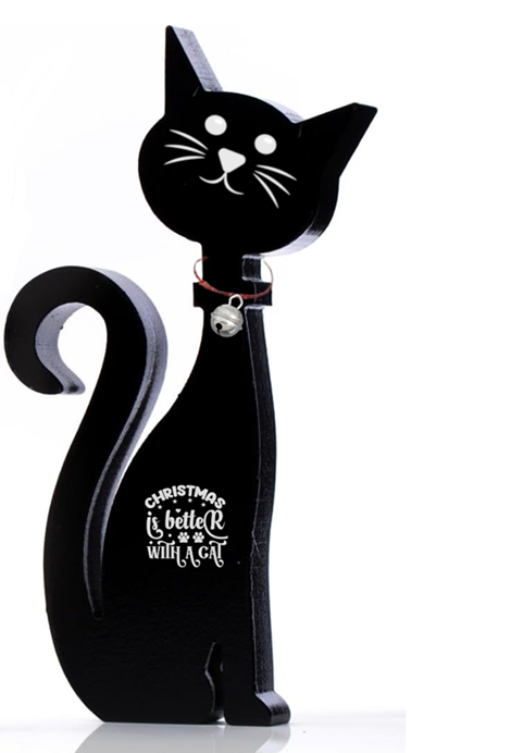 Wooden Standing Cat Ornaments - Set of 3