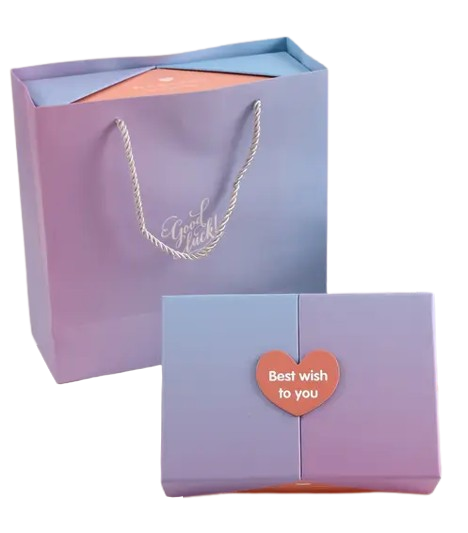 Set of 2 Pink/Purple Gradient Gift Box and Gift Bag Sets