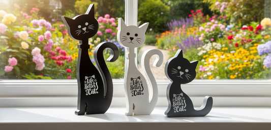 Wooden Standing Cat Ornaments - Set of 3