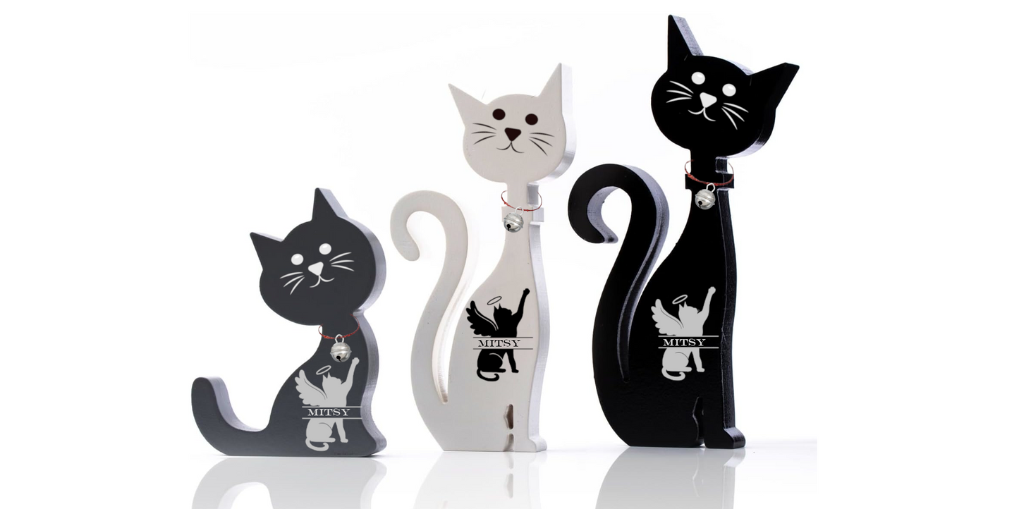 Wooden Standing Cat Ornaments - Set of 3
