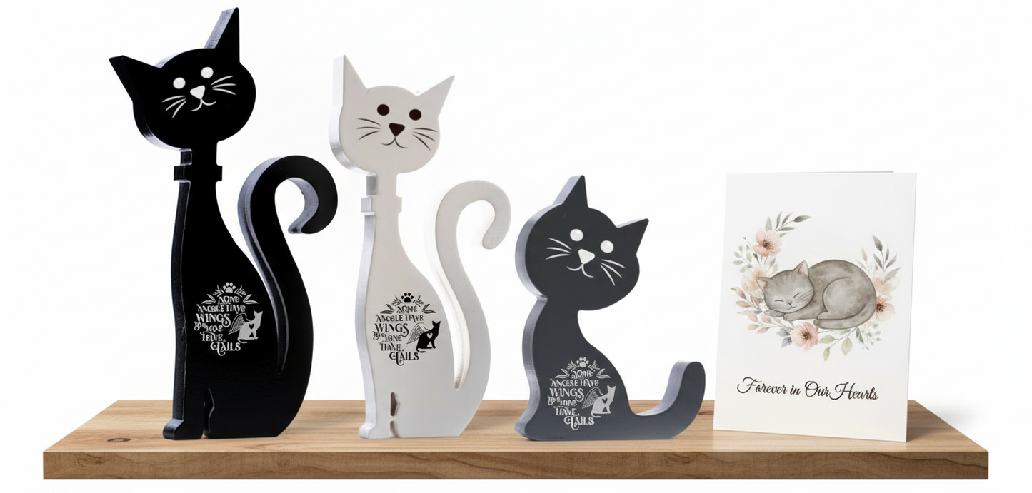 Wooden Standing Cat Ornaments - Set of 3