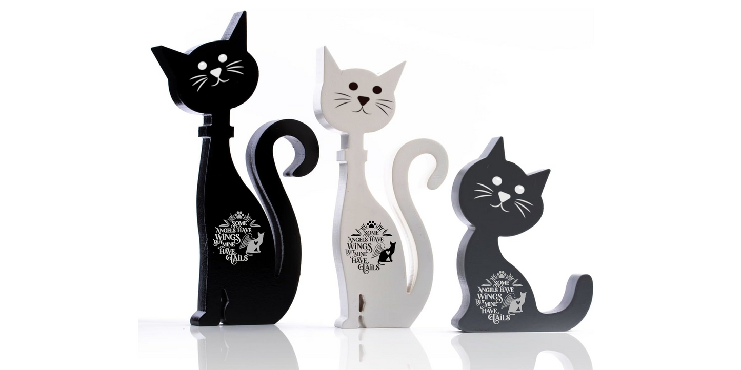 Wooden Standing Cat Ornaments - Set of 3