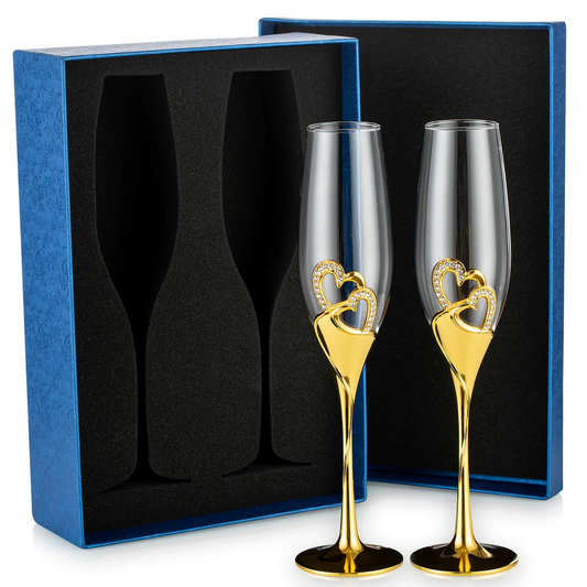 Rhinestone Rimmed Champagne Glass Set with Gift Box