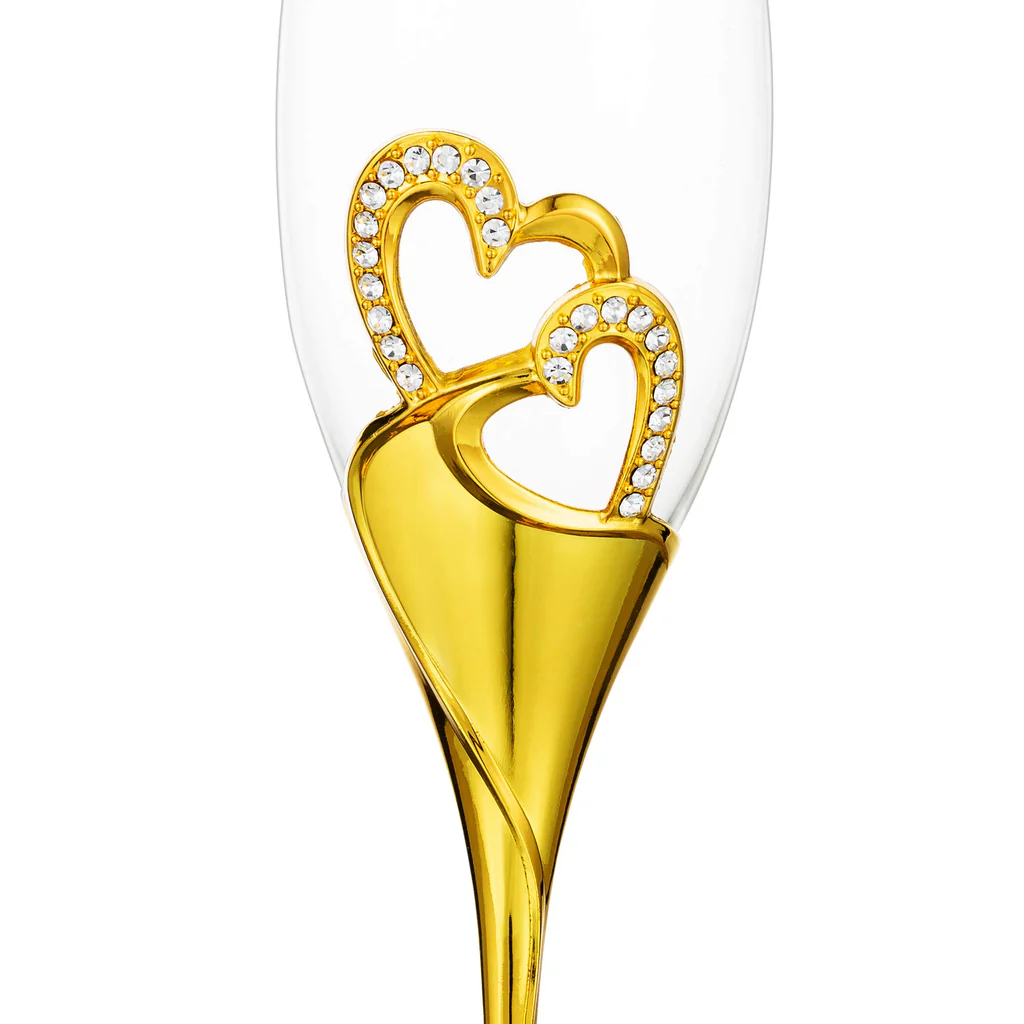 Rhinestone Rimmed Champagne Glass Set with Gift Box