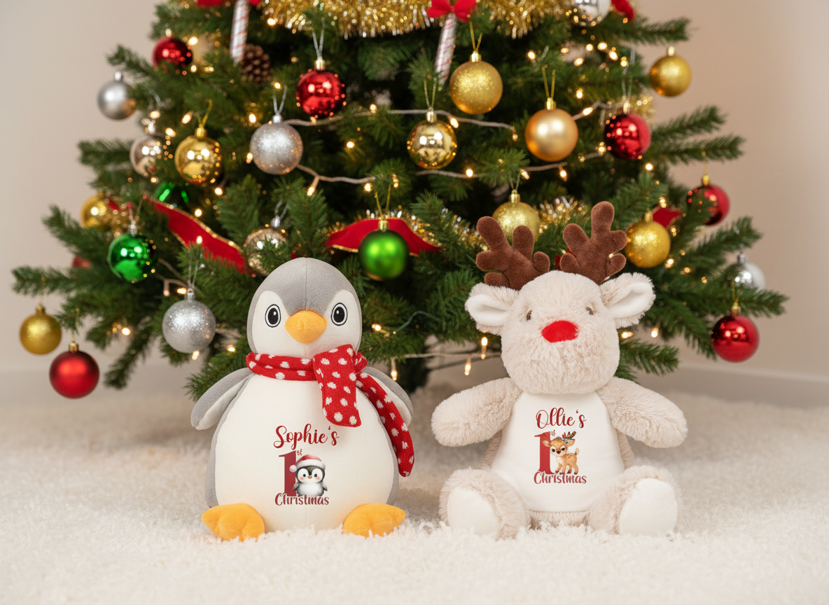 Personalised 1st Christmas Plush Soft Toy - Penguin or Reindeer