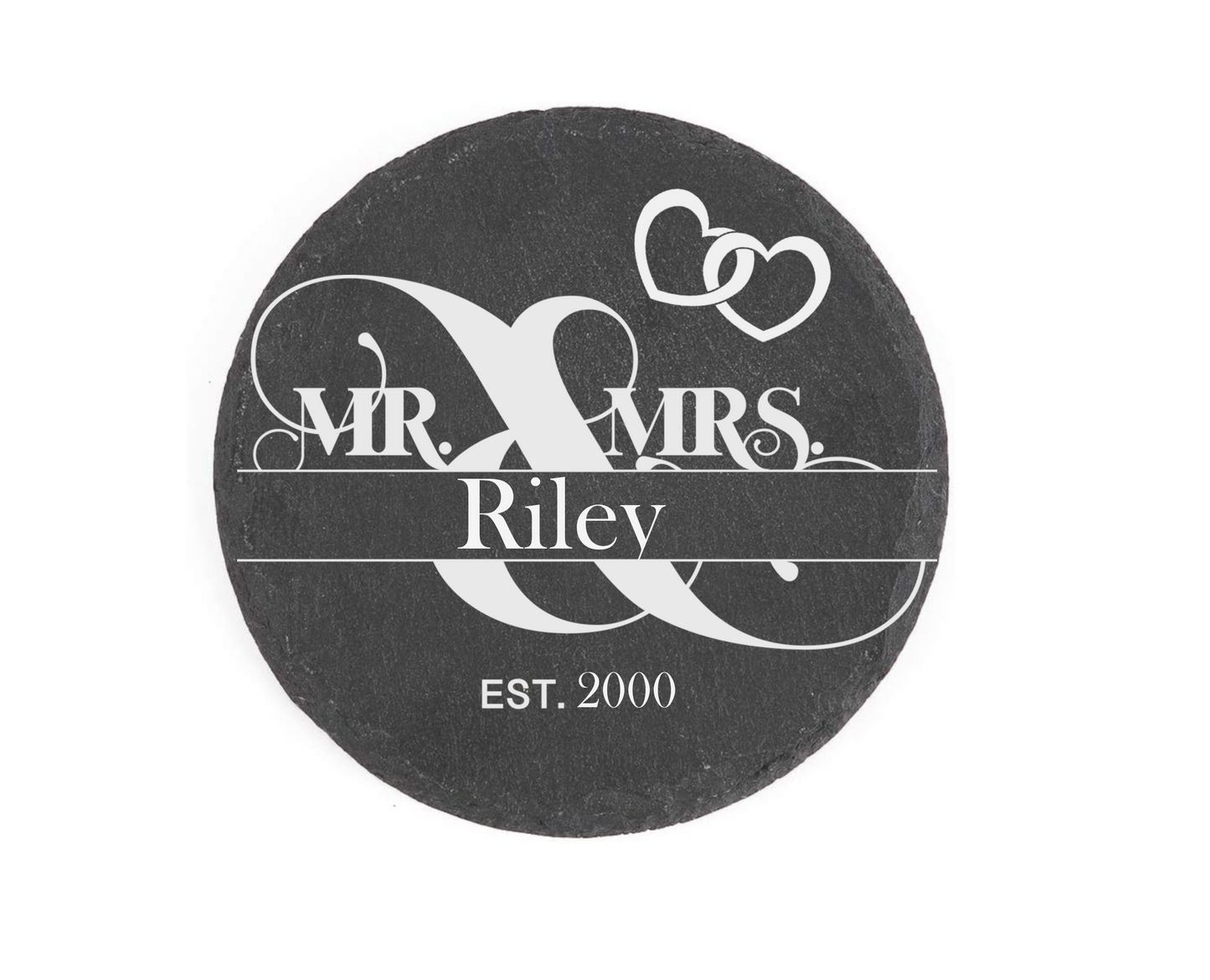 Personalised Mr & Mrs Slate Coaster Set in Metal Holder