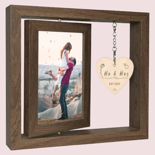 Rotating Floating Wooden Double Photo Frame